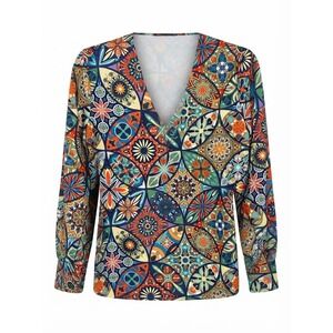 Noracora Womens Large Geometric Mandala V-Neck Cool Touch Blouse 1334974